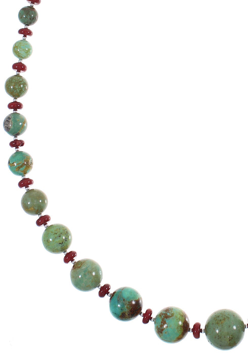 Kingman Turquoise And Coral Sterling Silver Navajo Bead Necklace AX88817